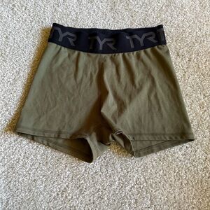 TYR Olive Green Athletic Shorts with Black Waistband